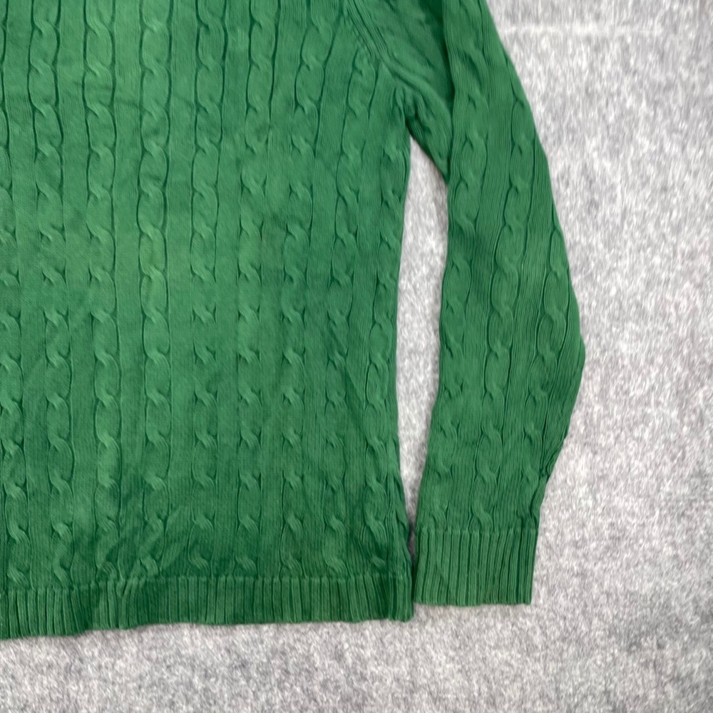 Lauren Ralph Lauren Sweater Extra Large Green Cable Knit Neck Gold Button LRL - Picture 3 of 16